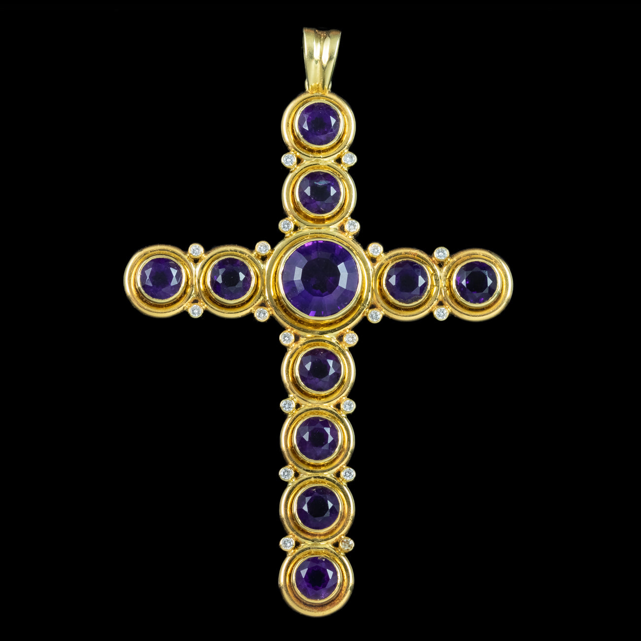 Vintage Amethyst Diamond Cross Pendant 18ct Gold 
