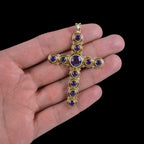 Vintage Amethyst Diamond Cross Pendant 18ct Gold 