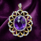 Vintage Amethyst Diamond Pendant 18ct Gold 12ct Amethyst
