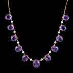 Vintage Amethyst Pearl Necklace 9ct Gold 27ct Of Amethyst Dated 1976