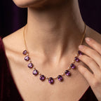 Vintage Amethyst Pearl Fringe Necklace 9ct Gold Dated 1976