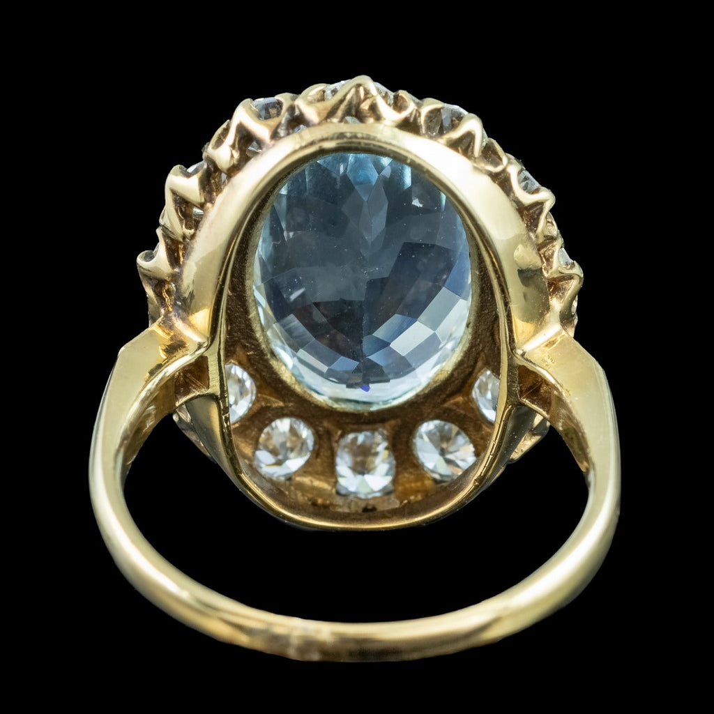 Vintage Aquamarine Diamond Cluster Ring 5.5ct Aqua