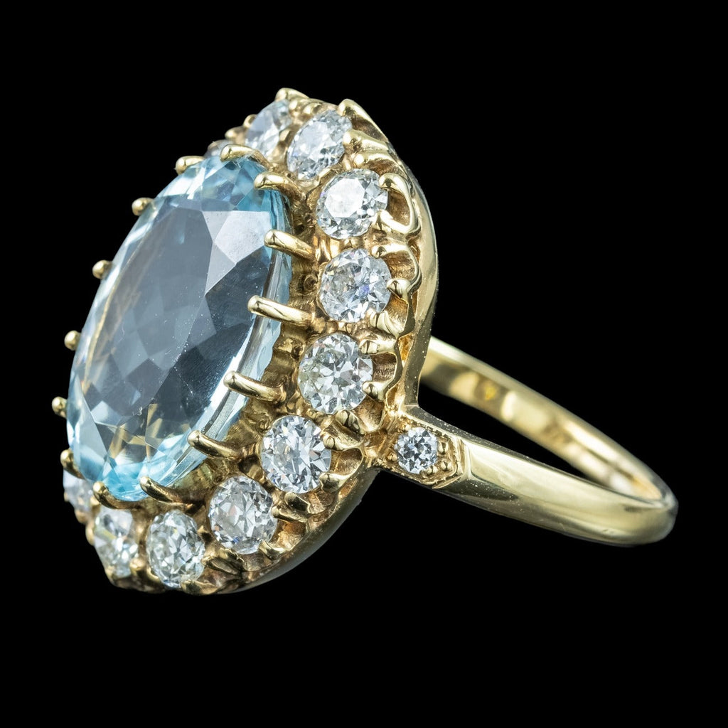 Vintage Aquamarine Diamond Cluster Ring 5.5ct Aqua