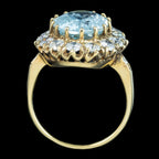 Vintage Aquamarine Diamond Cluster Ring 5.5ct Aqua