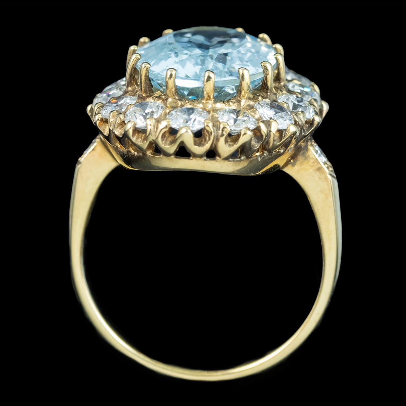 Vintage Aquamarine Diamond Cluster Ring 5.5ct Aqua