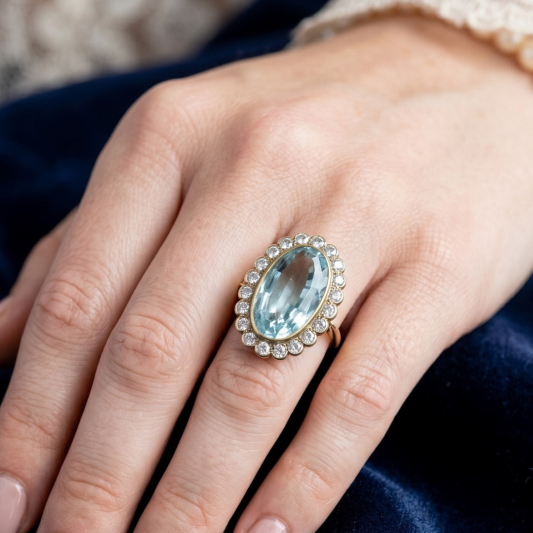 Vintage Aquamarine Diamond Cocktail Ring 10ct Aqua Secondary image