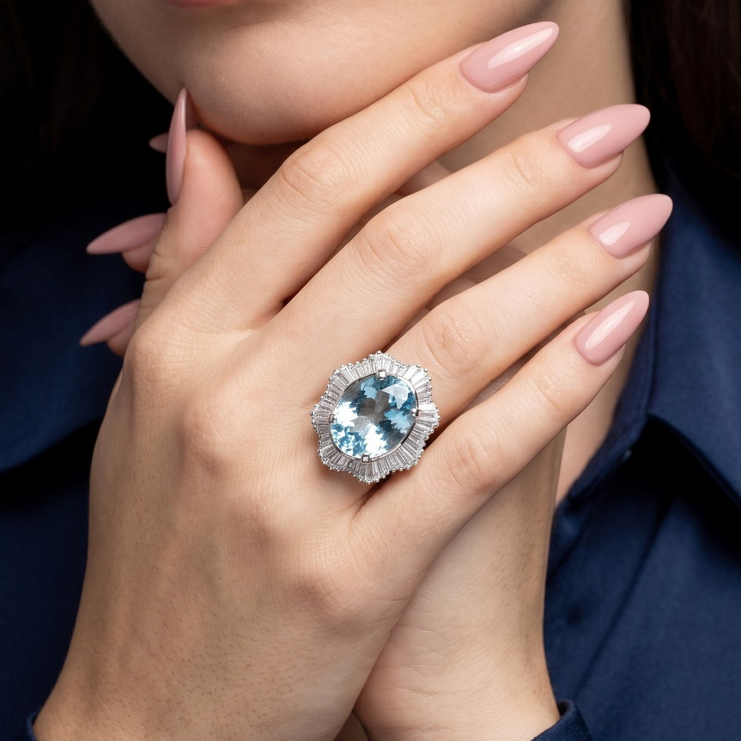 Vintage Aquamarine Diamond Cocktail Ring 13.92ct Aqua 2.95ct Diamond With Cert Secondary image