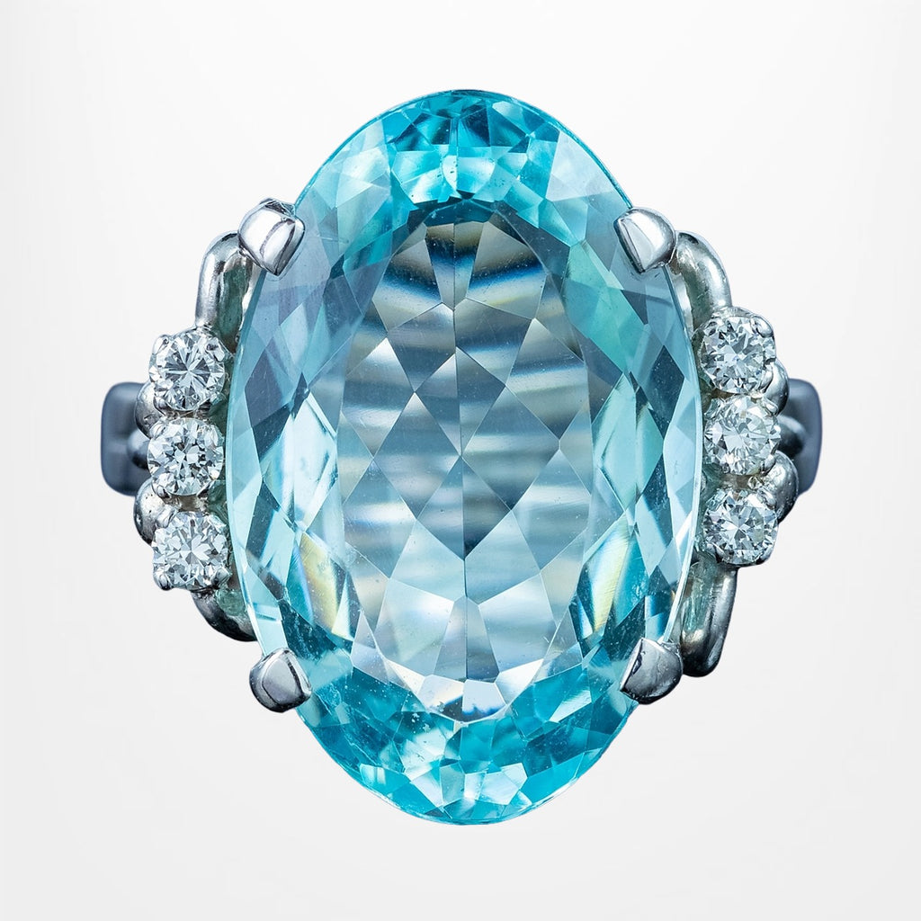 Vintage Aquamarine Diamond Cocktail Ring 7.5ct Aqua