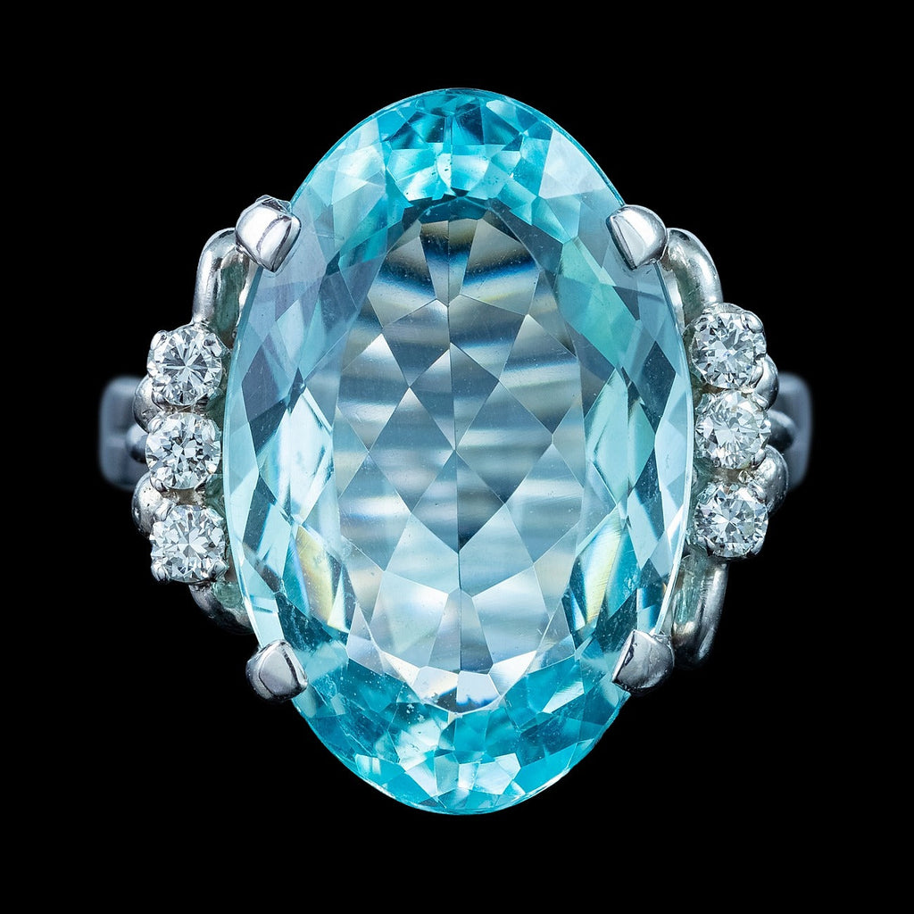 Vintage Aquamarine Diamond Cocktail Ring 7.5ct Aqua