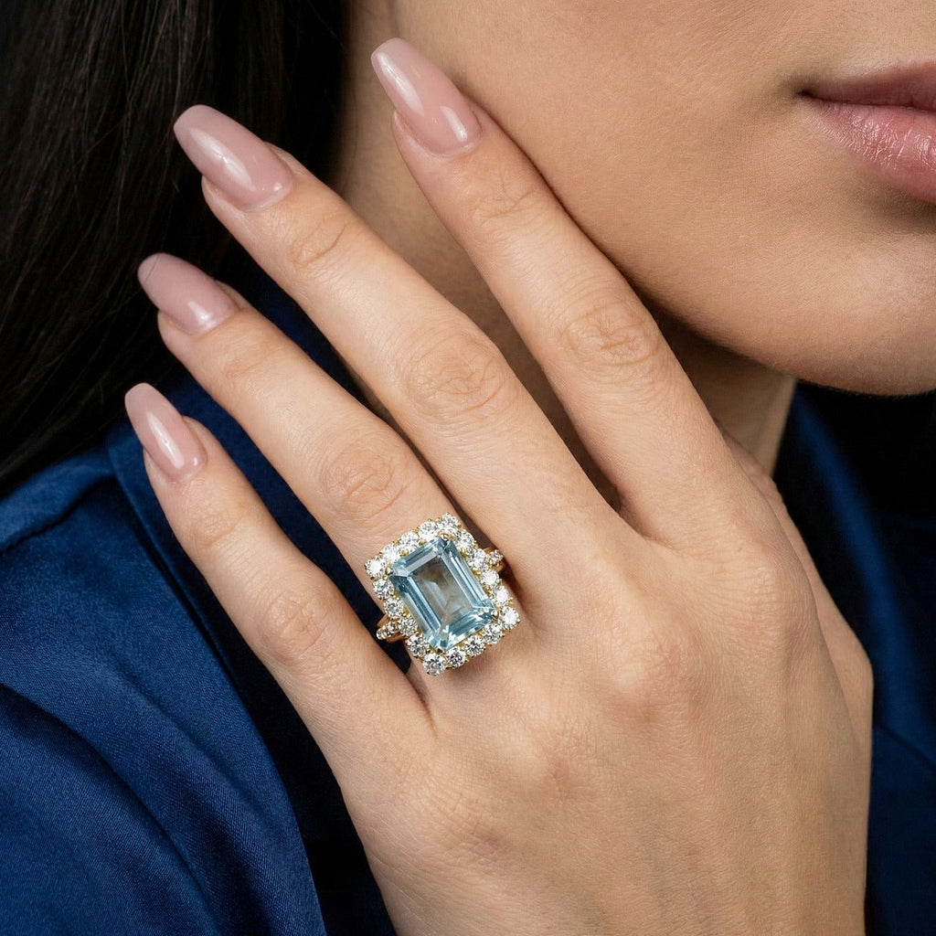 Vintage Aquamarine Diamond Cocktail Ring 8ct Aqua