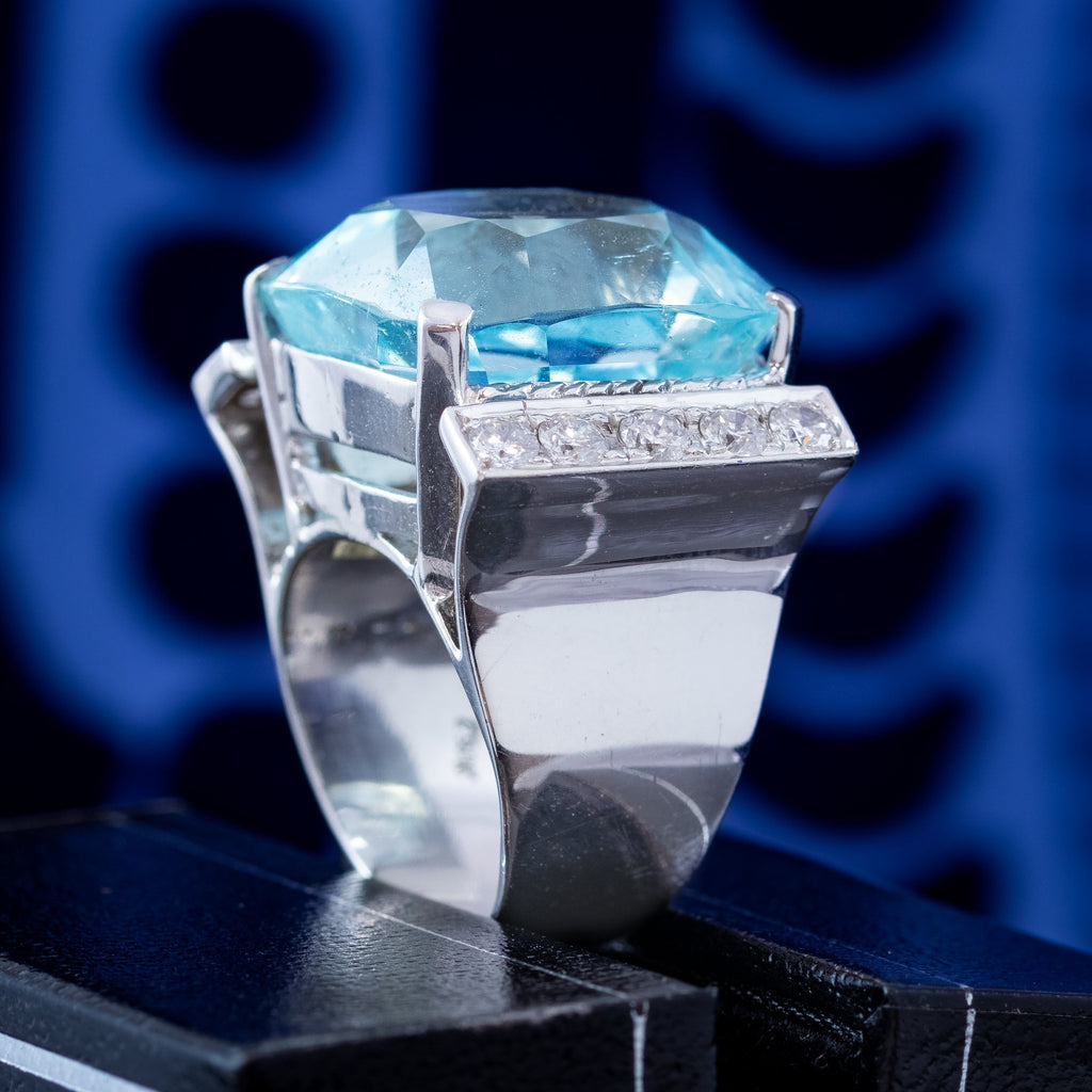 Vintage Aquamarine Diamond Cocktail Ring 25ct Aqua