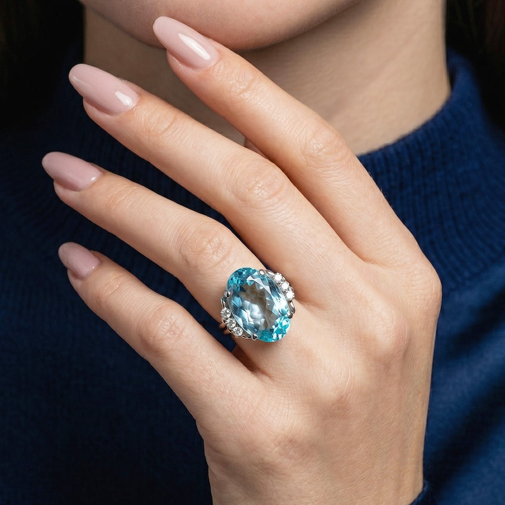 Vintage Aquamarine Diamond Cocktail Ring 7.5ct Aqua