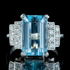 Vintage Aquamarine Diamond Ring 6ct Aqua Dated 1950