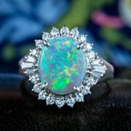 Vintage Black Opal Diamond Cluster Ring 2.64ct Natural Opal