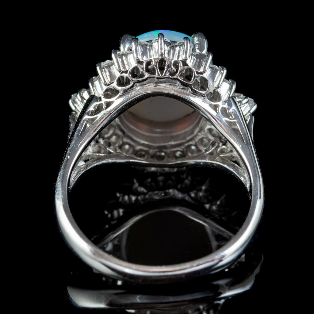 Vintage Black Opal Diamond Cluster Ring 2.64ct Natural Opal