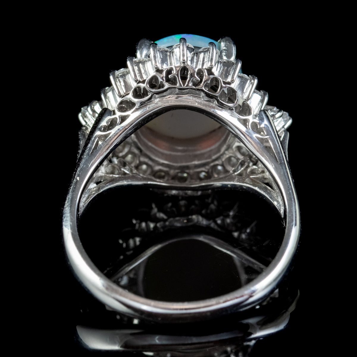 Vintage Black Opal Diamond Cluster Ring 2.64ct Natural Opal