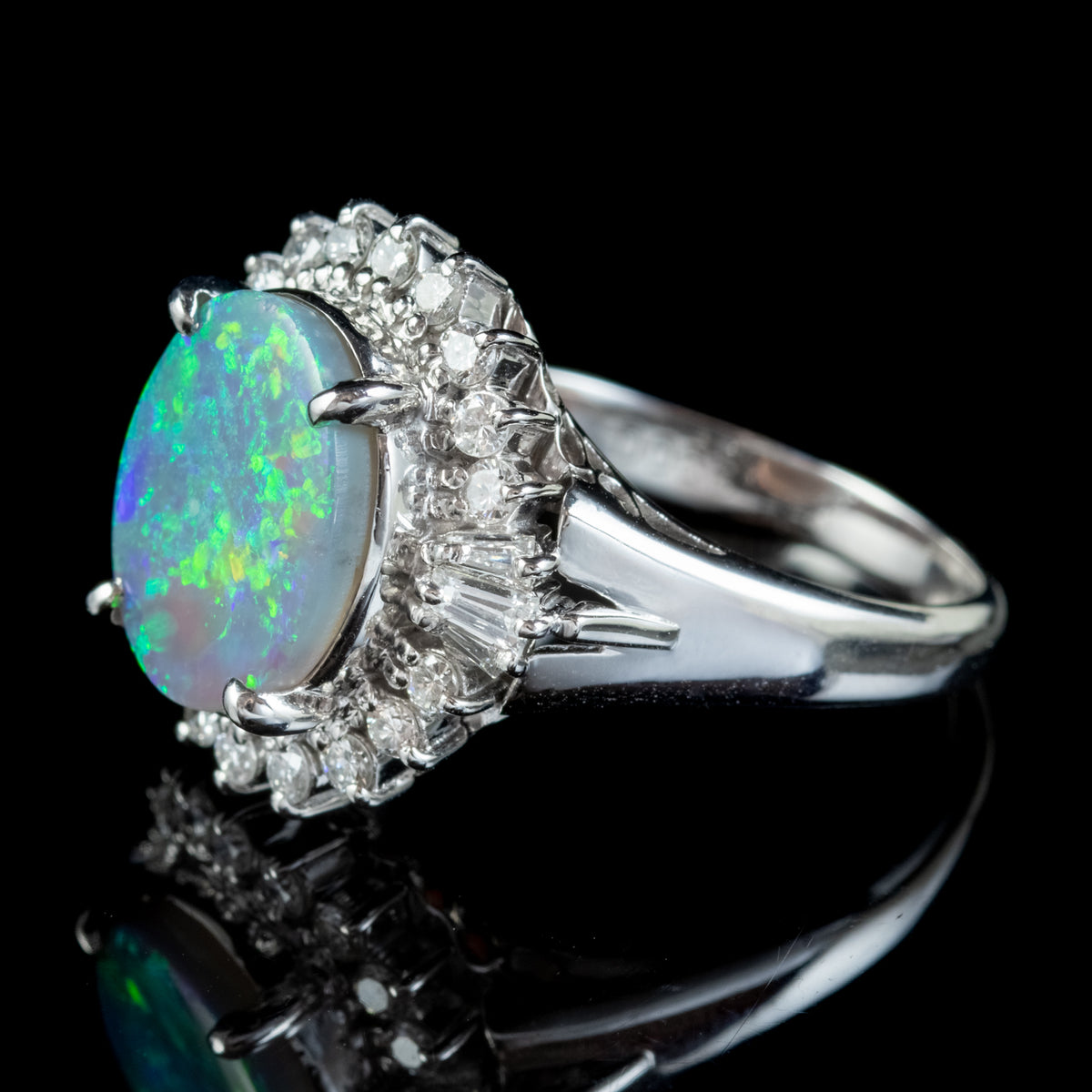 Vintage Black Opal Diamond Cluster Ring 2.64ct Natural Opal
