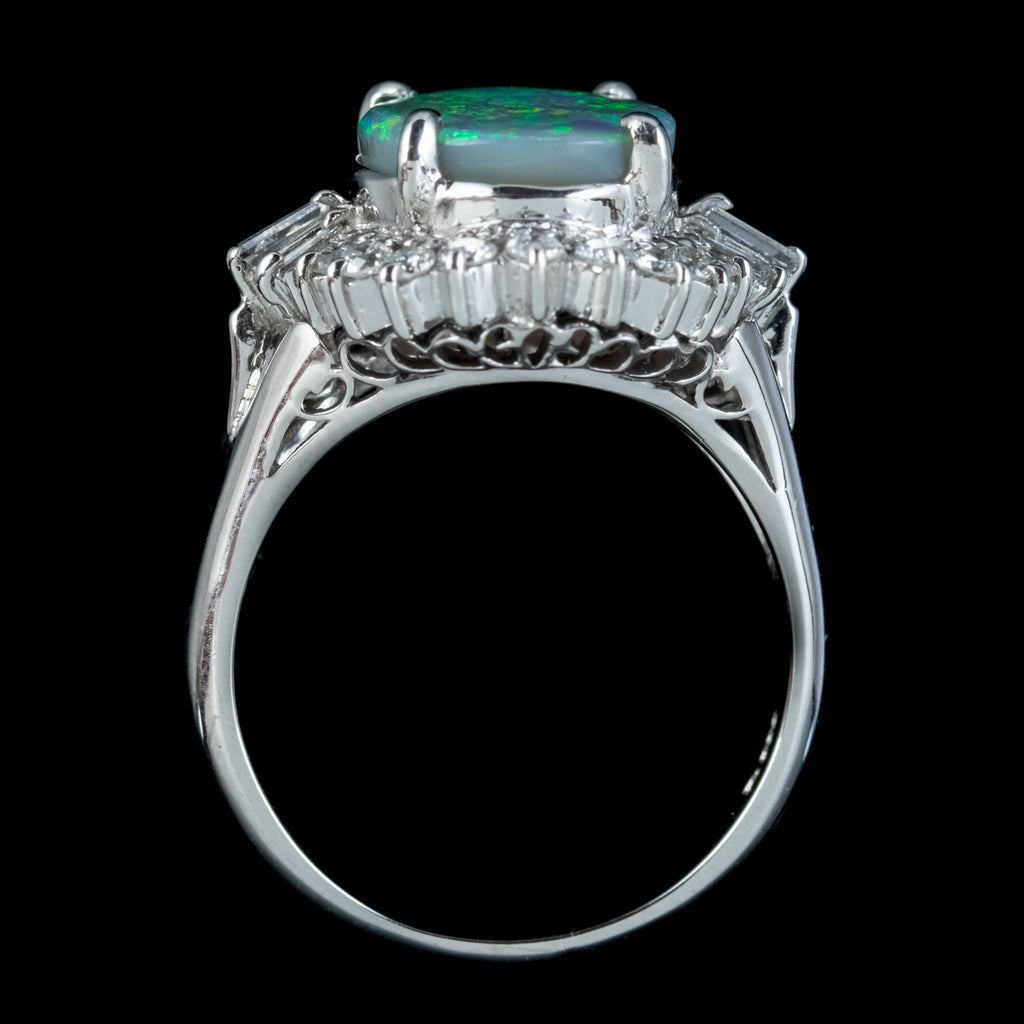 Vintage Black Opal Diamond Cluster Ring 2.64ct Natural Opal