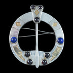 Vintage Celtic Penannular Brooch Garnet Lapis Lazuli Sterling Silver 