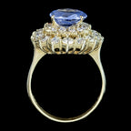 Vintage Ceylon Sapphire Diamond Cluster Ring 4.29ct Sapphire With Cert
