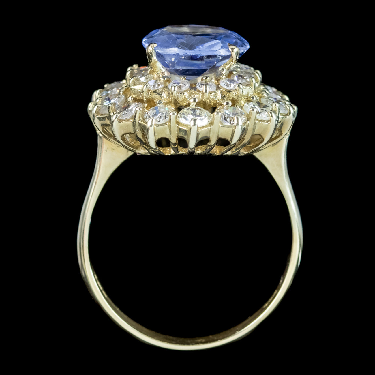 Vintage Ceylon Sapphire Diamond Cluster Ring 4.29ct Sapphire With Cert