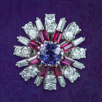 Vintage Cluster Cocktail Ring Violet Sapphire Ruby Diamond