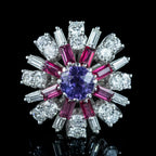 Vintage Cluster Cocktail Ring Violet Sapphire Ruby Diamond