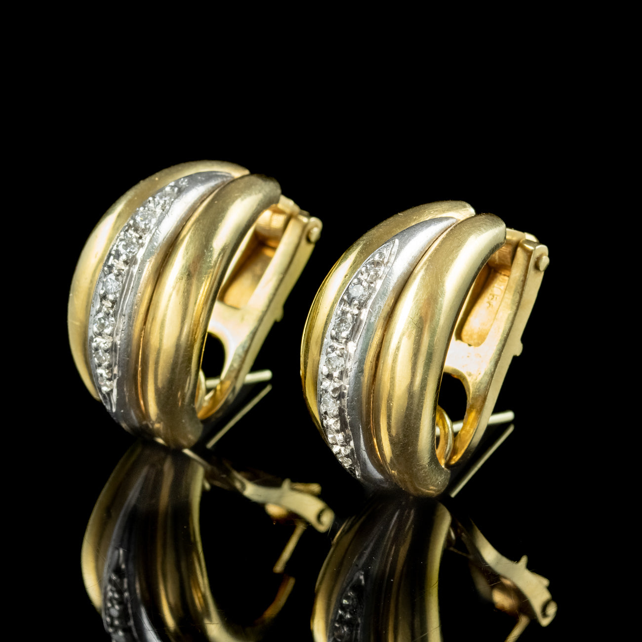 Vintage Diamond Half Hoop Earrings 18ct Gold Secondary image
