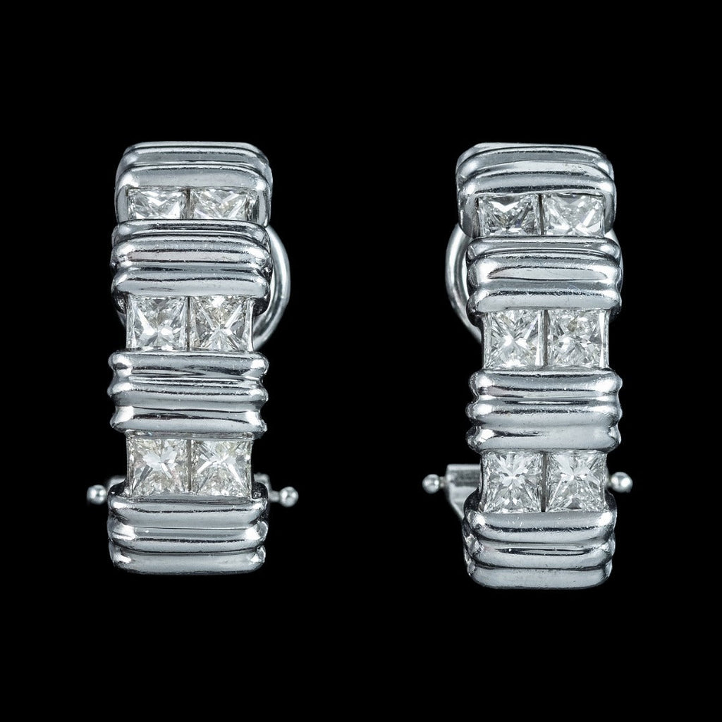 Vintage Diamond Hoop Earrings 18ct Gold 1.2ct Total