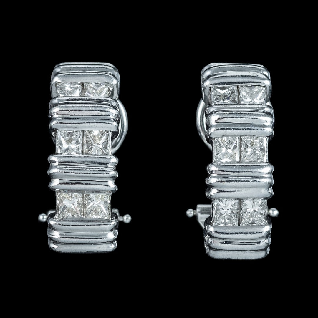 Vintage Diamond Hoop Earrings 18ct Gold 1.2ct Total