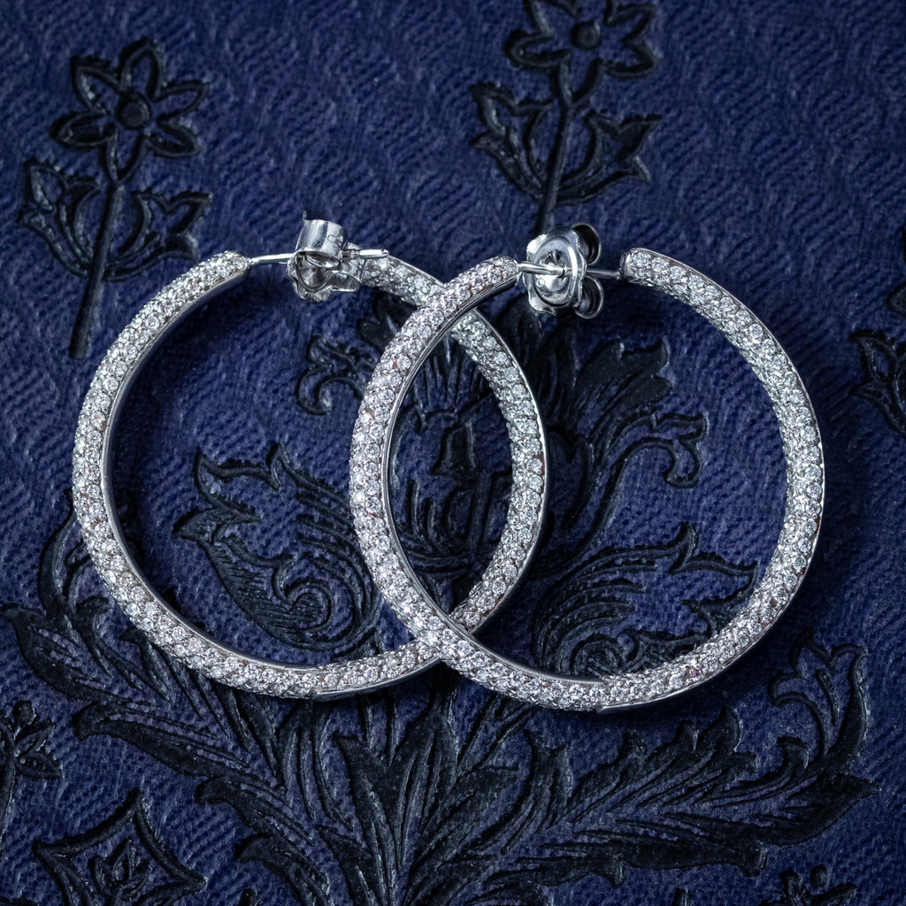 Vintage Diamond Hoop Earrings 18ct Gold 5ct Total