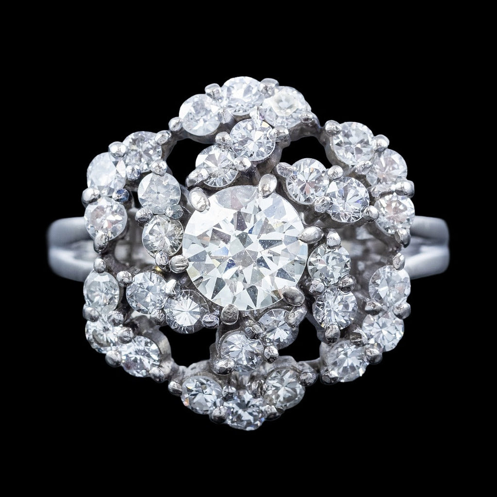 Vintage Diamond Rosette Cluster Cocktail Ring 3.1ct Total