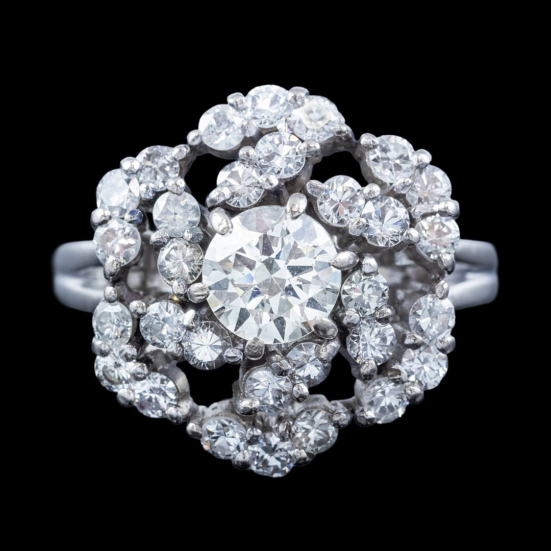 Vintage Diamond Rosette Cluster Cocktail Ring 3.1ct Total