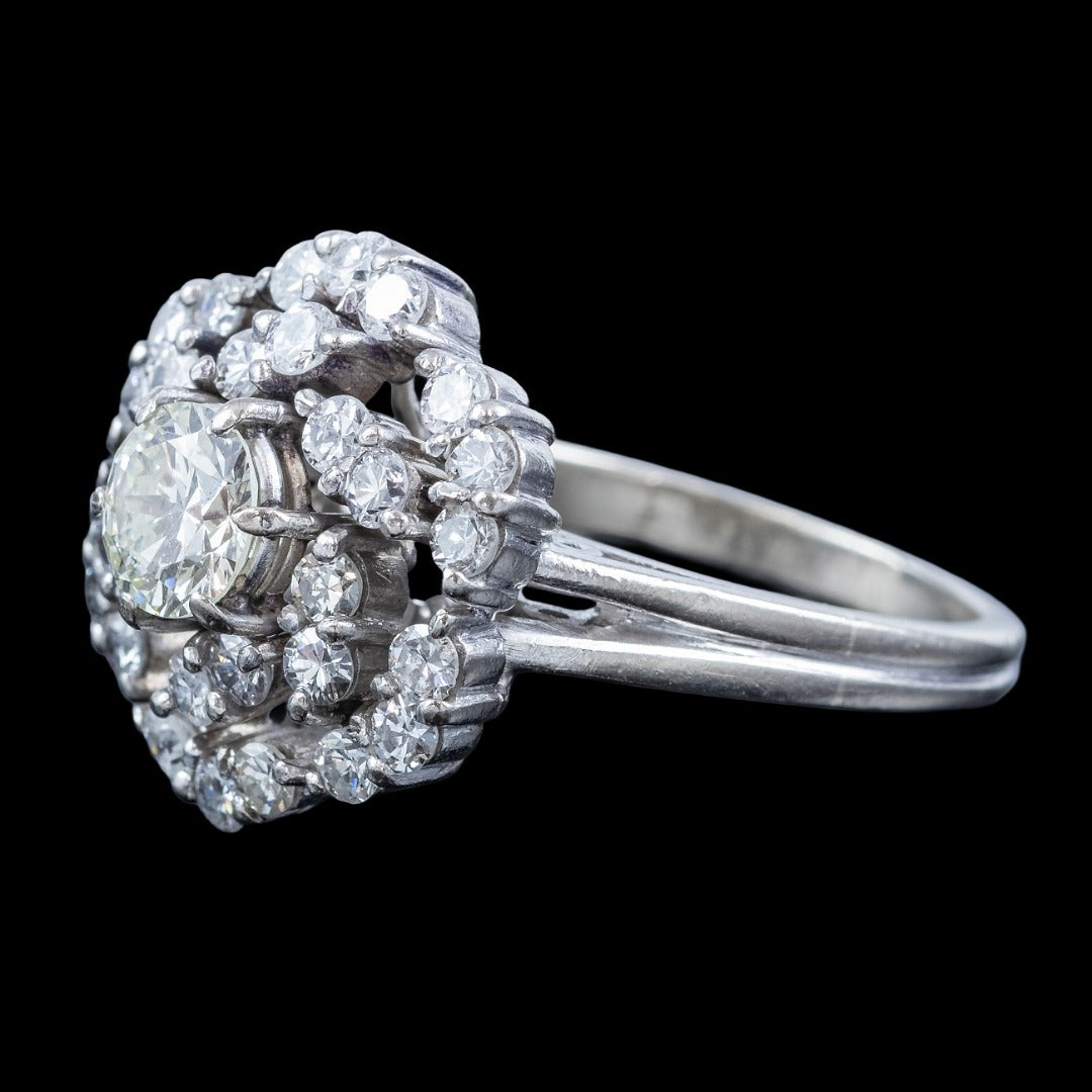 Vintage Diamond Rosette Cluster Cocktail Ring 3.1ct Total