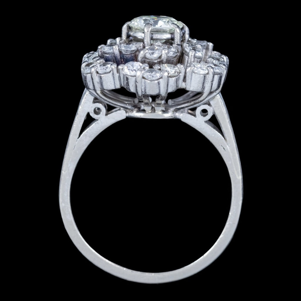 Vintage Diamond Rosette Cluster Cocktail Ring 3.1ct Total