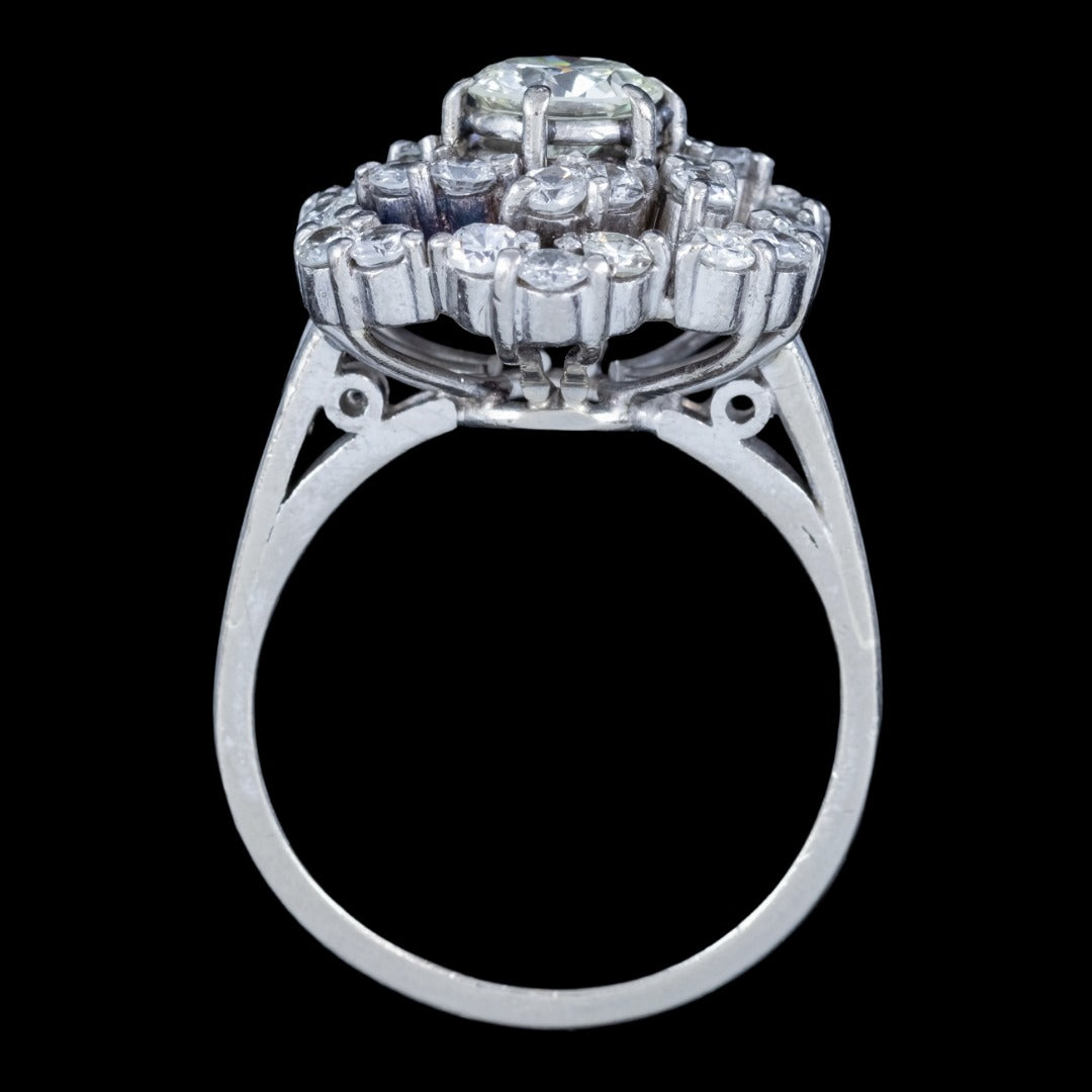 Vintage Diamond Rosette Cluster Cocktail Ring 3.1ct Total