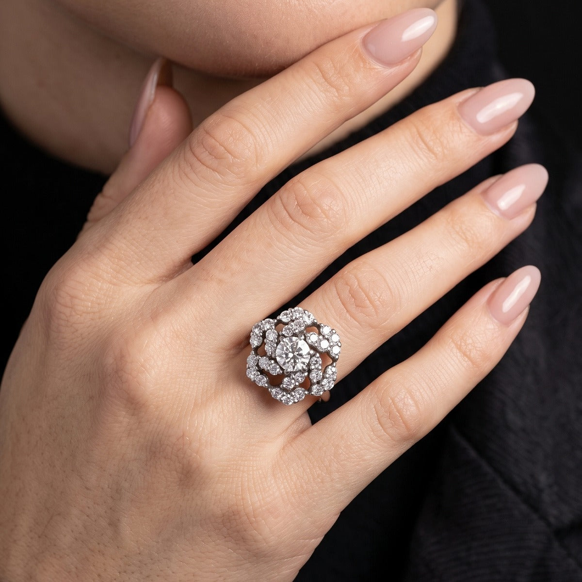 Vintage Diamond Rosette Cluster Cocktail Ring 4ct Total Secondary image
