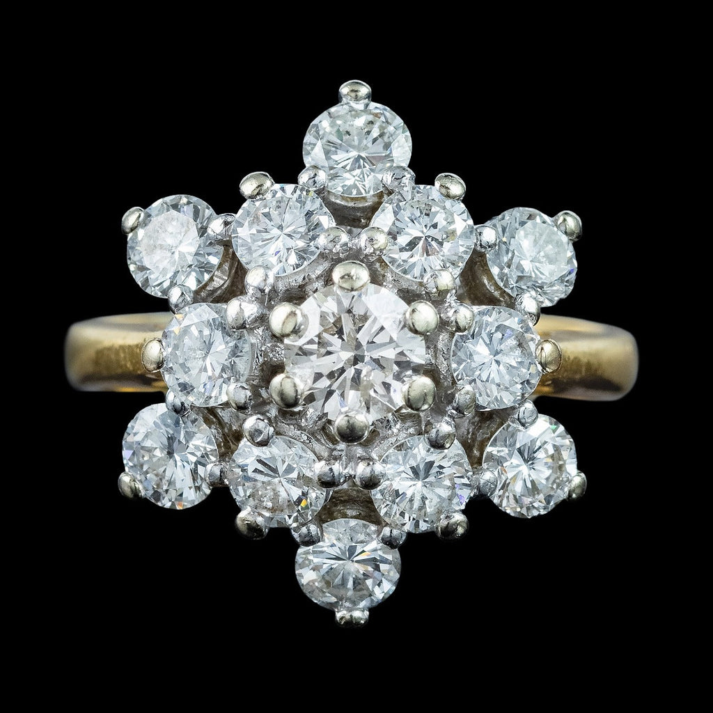 Vintage Diamond Starburst Cluster Ring 2.1ct Total 