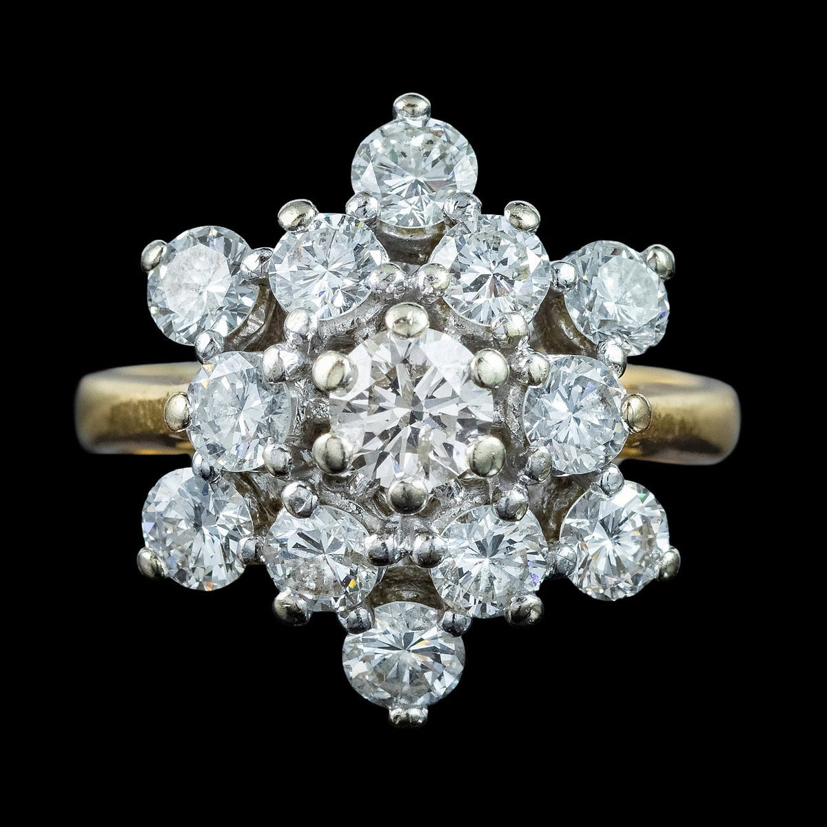 Vintage Diamond Starburst Cluster Ring 2.1ct Total 