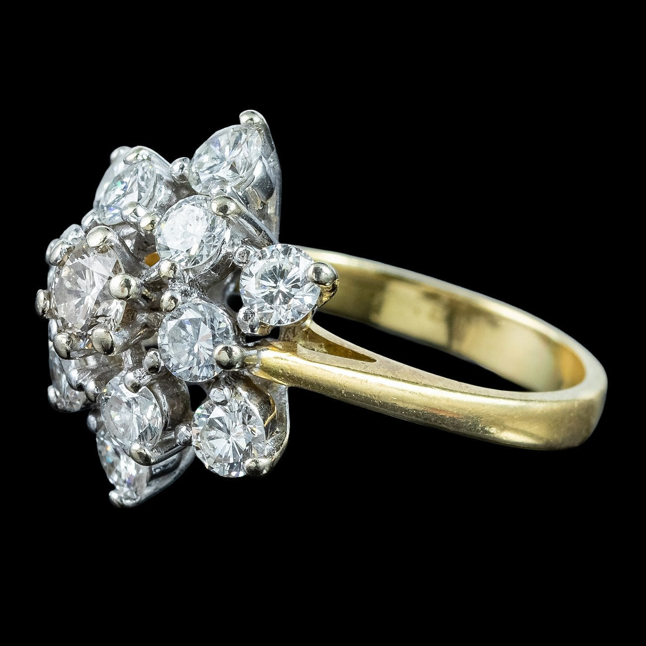 Vintage Diamond Starburst Cluster Ring 2.1ct Total 
