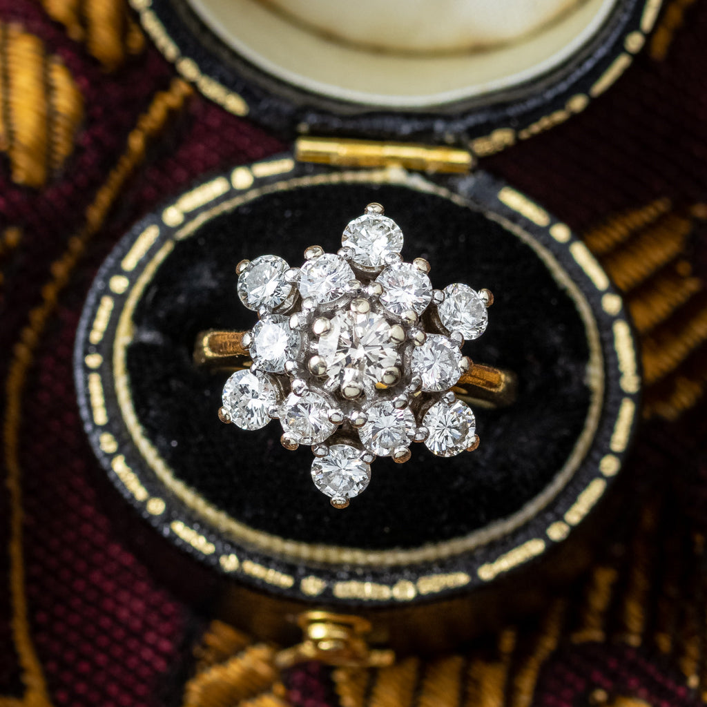 Vintage Diamond Starburst Cluster Ring 2.1ct Total 