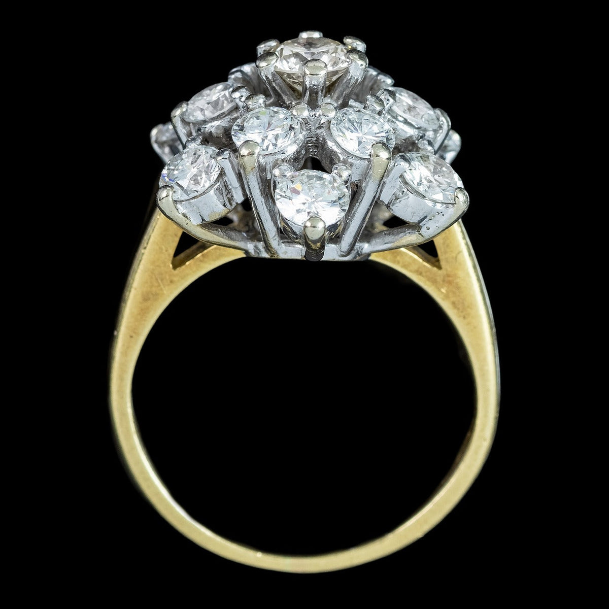 Vintage Diamond Starburst Cluster Ring 2.1ct Total 