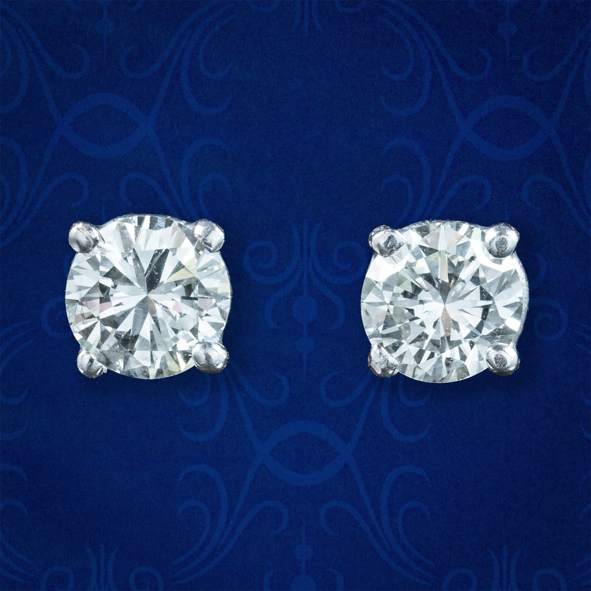 Vintage Diamond Stud Earrings 18ct Gold 1.2ct Total