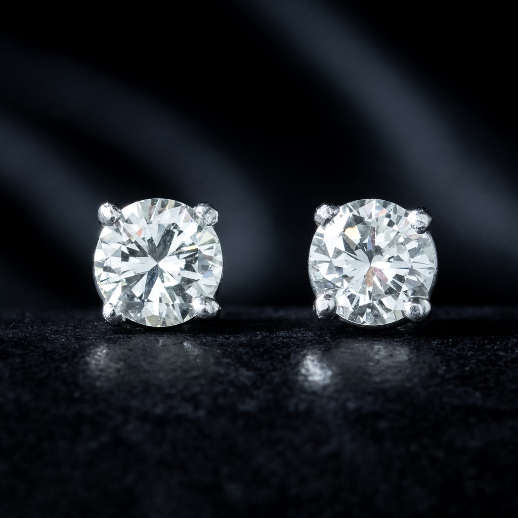 Vintage Diamond Stud Earrings 18ct Gold 1.2ct Total