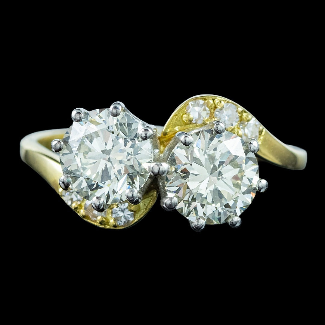 Vintage Diamond Toi Et Moi Twist Ring 2.12ct Total