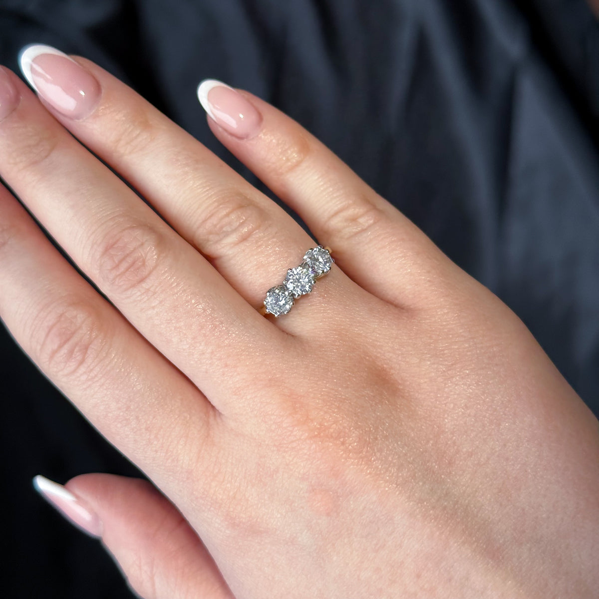Vintage Diamond Trilogy Ring 1.6ct Total Dated 1970