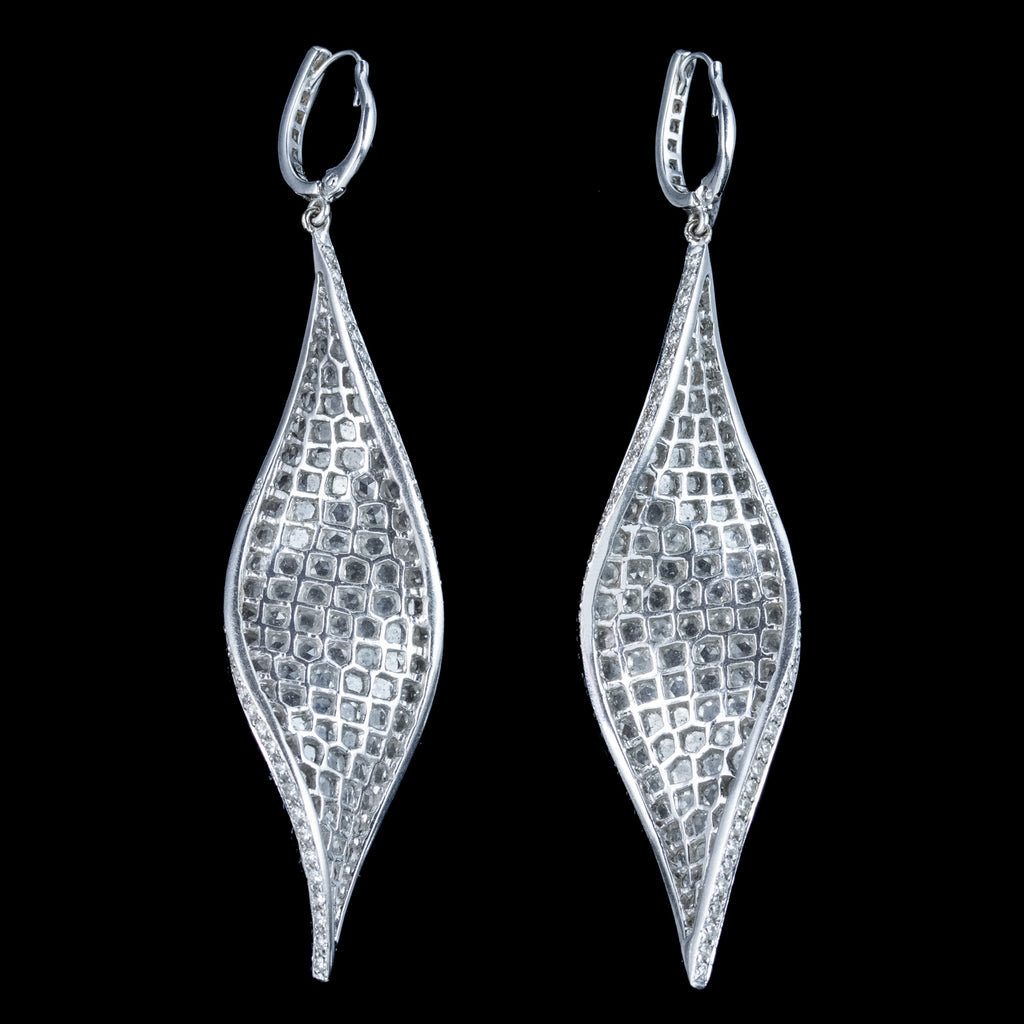 Vintage Diamond Twirl Drop Earrings 18ct Gold 8ct Of Diamond 