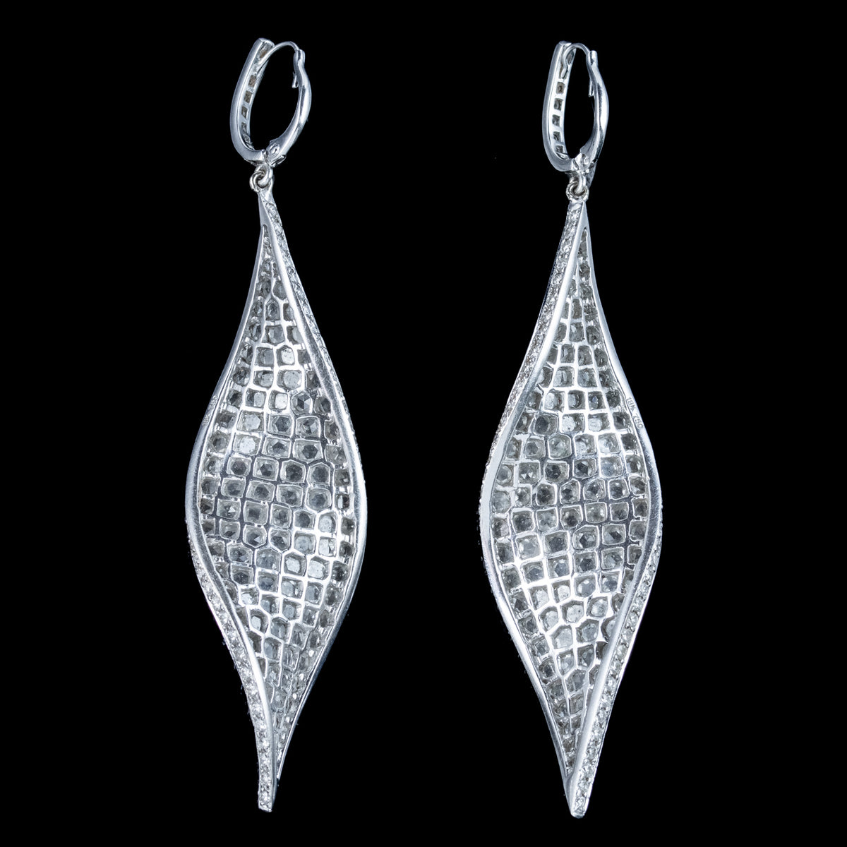 Vintage Diamond Twirl Drop Earrings 18ct Gold 8ct Of Diamond 
