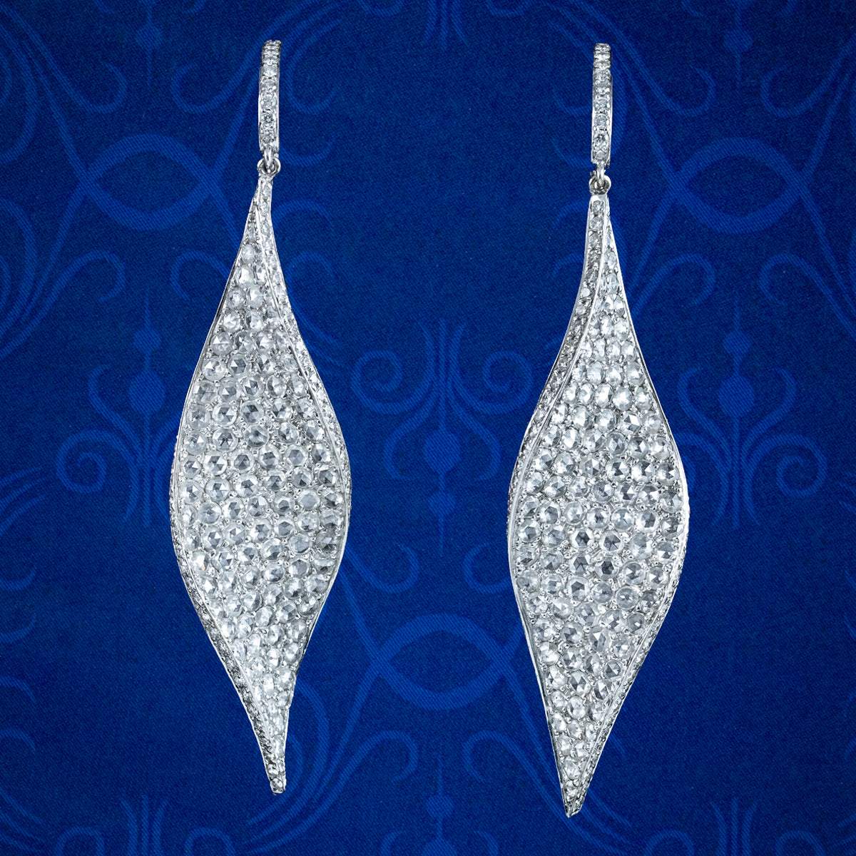 Vintage Diamond Twirl Drop Earrings 18ct Gold 8ct Of Diamond 