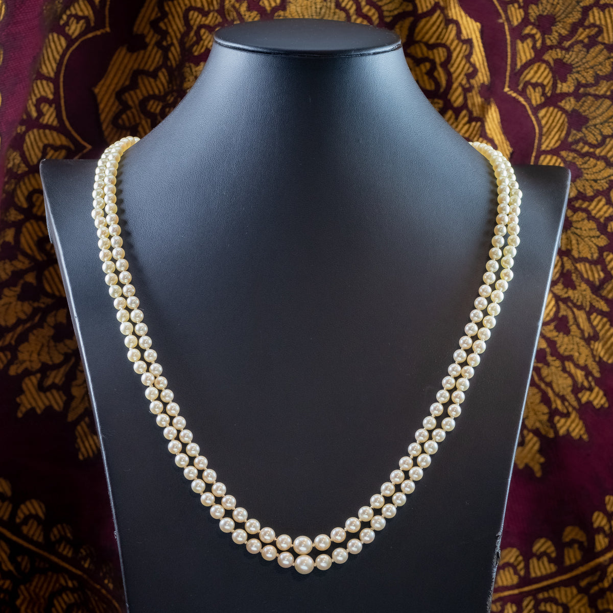 Vintage Double Strand Pearl Necklace Ruby Diamond Clasp With Cert